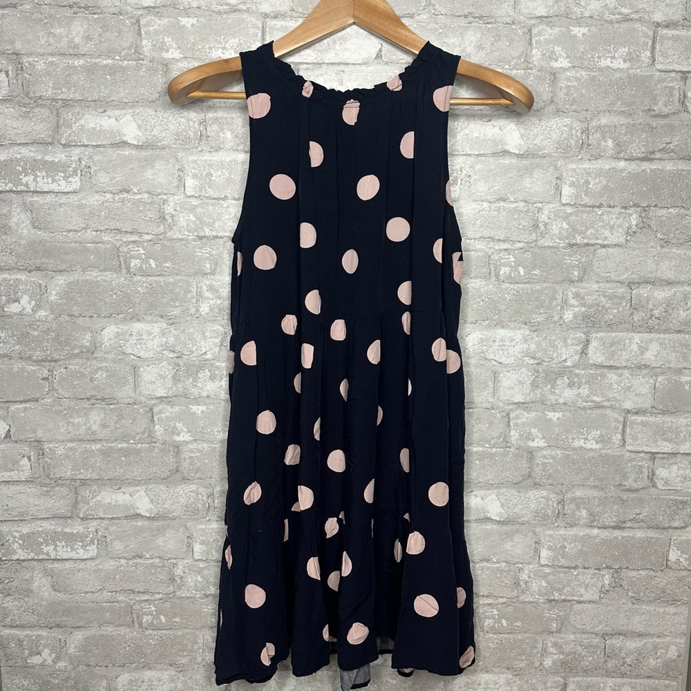 EUC LOFT Women’s Navy and Pink Polka Dot High Neck Dress Size Medium